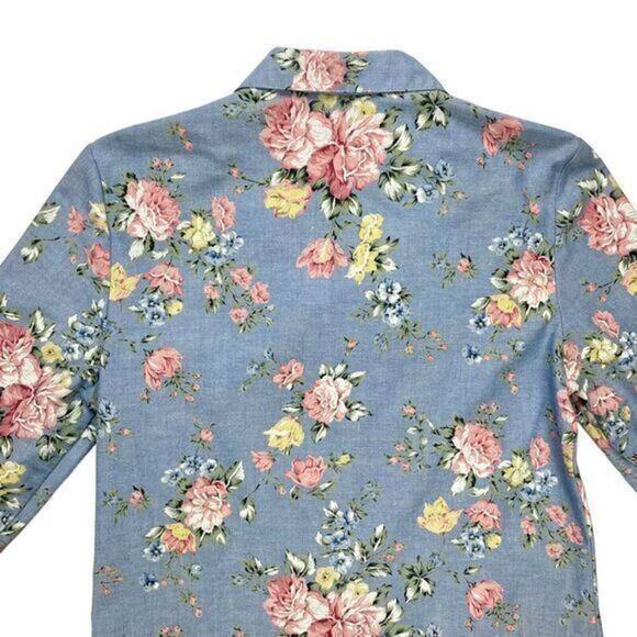 Alfred Dunner Linen Blazer Womens Sz 8 Blue Pink Floral Print 3/4 Sleeve Jacket - Picture 8 of 16